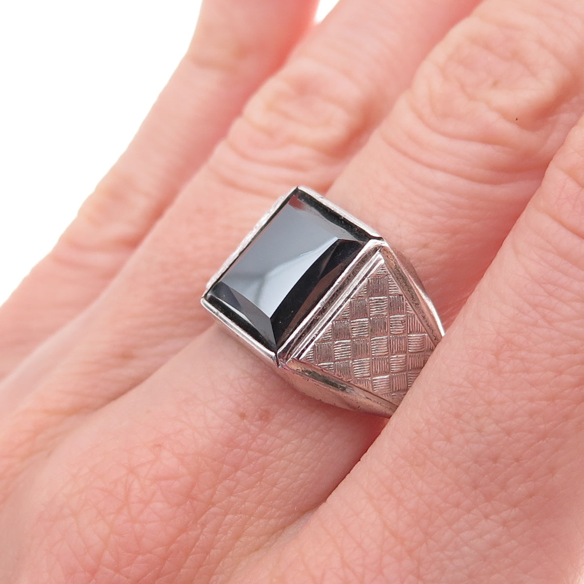 Clark & Coombs 925 Sterling Silver Antique Art Deco Real Hematite Ring Size 9