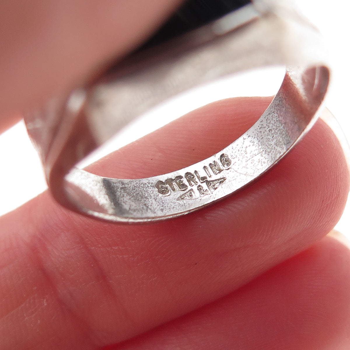 Clark & Coombs 925 Sterling Silver Antique Art Deco Real Hematite Ring Size 9