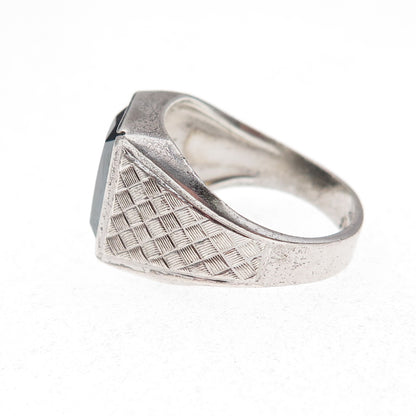 Clark & Coombs 925 Sterling Silver Antique Art Deco Real Hematite Ring Size 9