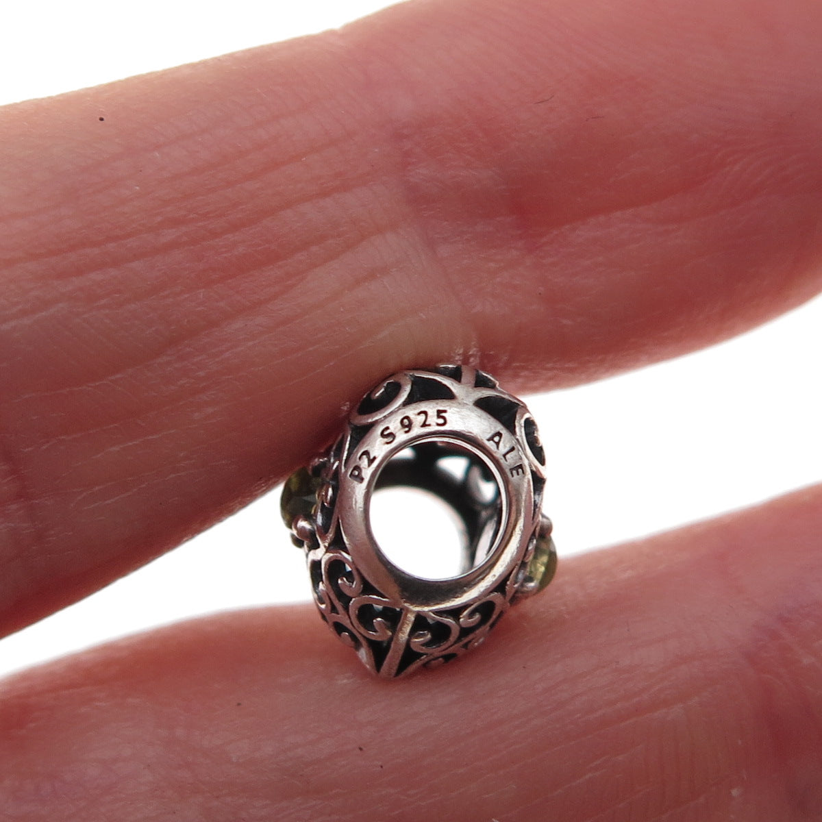 Pandora 925 Sterling Silver Real Peridot August Birthstone Heart Slide Charm