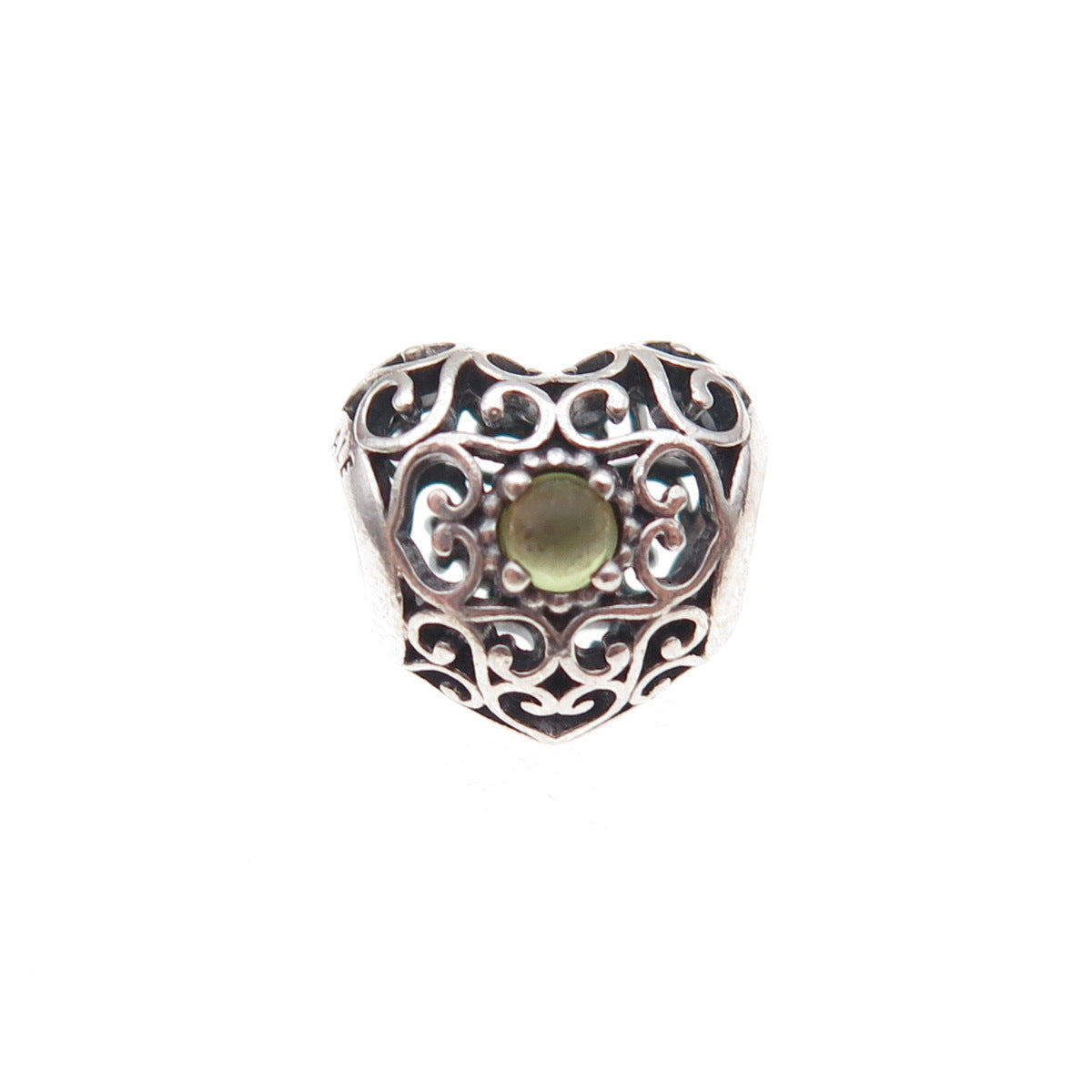 Pandora 925 Sterling Silver Real Peridot August Birthstone Heart Slide Charm