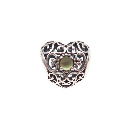 Pandora 925 Sterling Silver Real Peridot August Birthstone Heart Slide Charm
