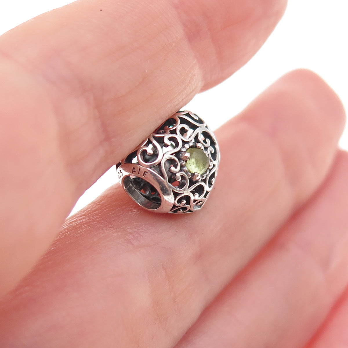 Pandora 925 Sterling Silver Real Peridot August Birthstone Heart Slide Charm