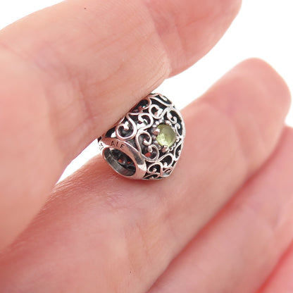 Pandora 925 Sterling Silver Real Peridot August Birthstone Heart Slide Charm