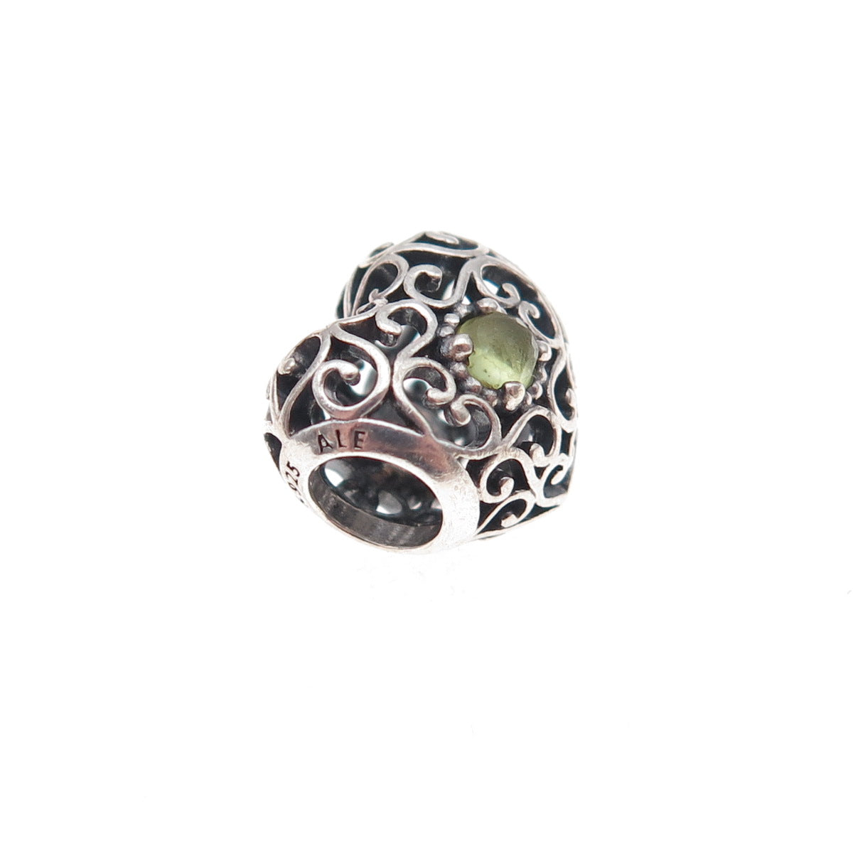 Pandora 925 Sterling Silver Real Peridot August Birthstone Heart Slide Charm