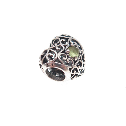 Pandora 925 Sterling Silver Real Peridot August Birthstone Heart Slide Charm