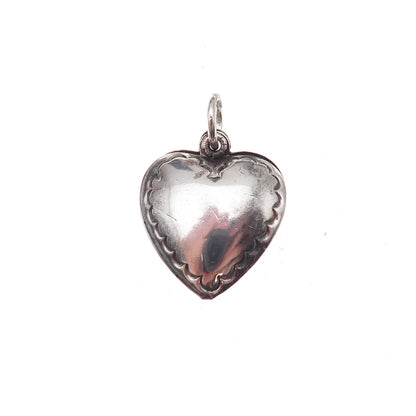 925 Sterling Silver Antique Art Deco Heart Chatelaine Oxidized Charm Pendant
