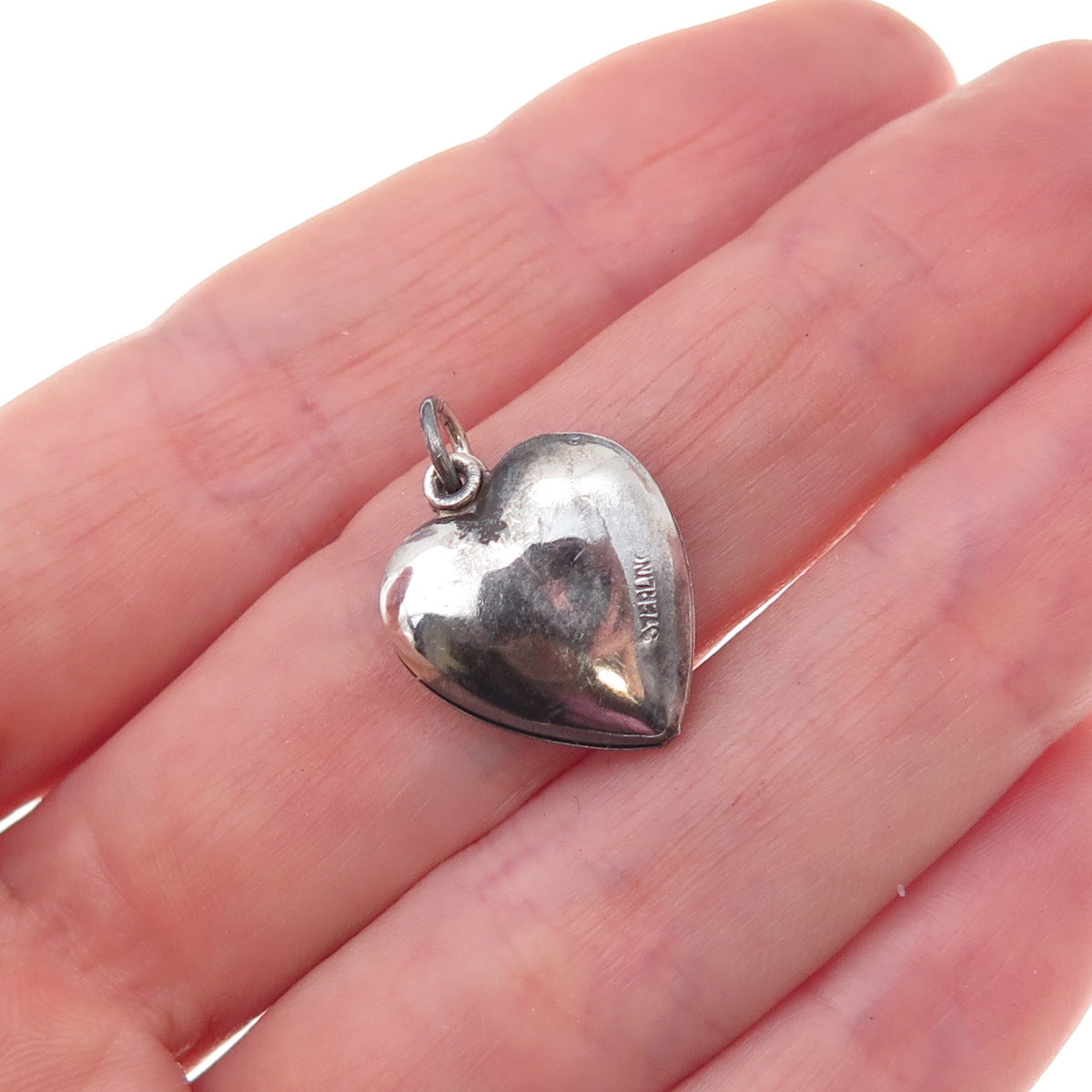 925 Sterling Silver Antique Art Deco Heart Chatelaine Oxidized Charm Pendant