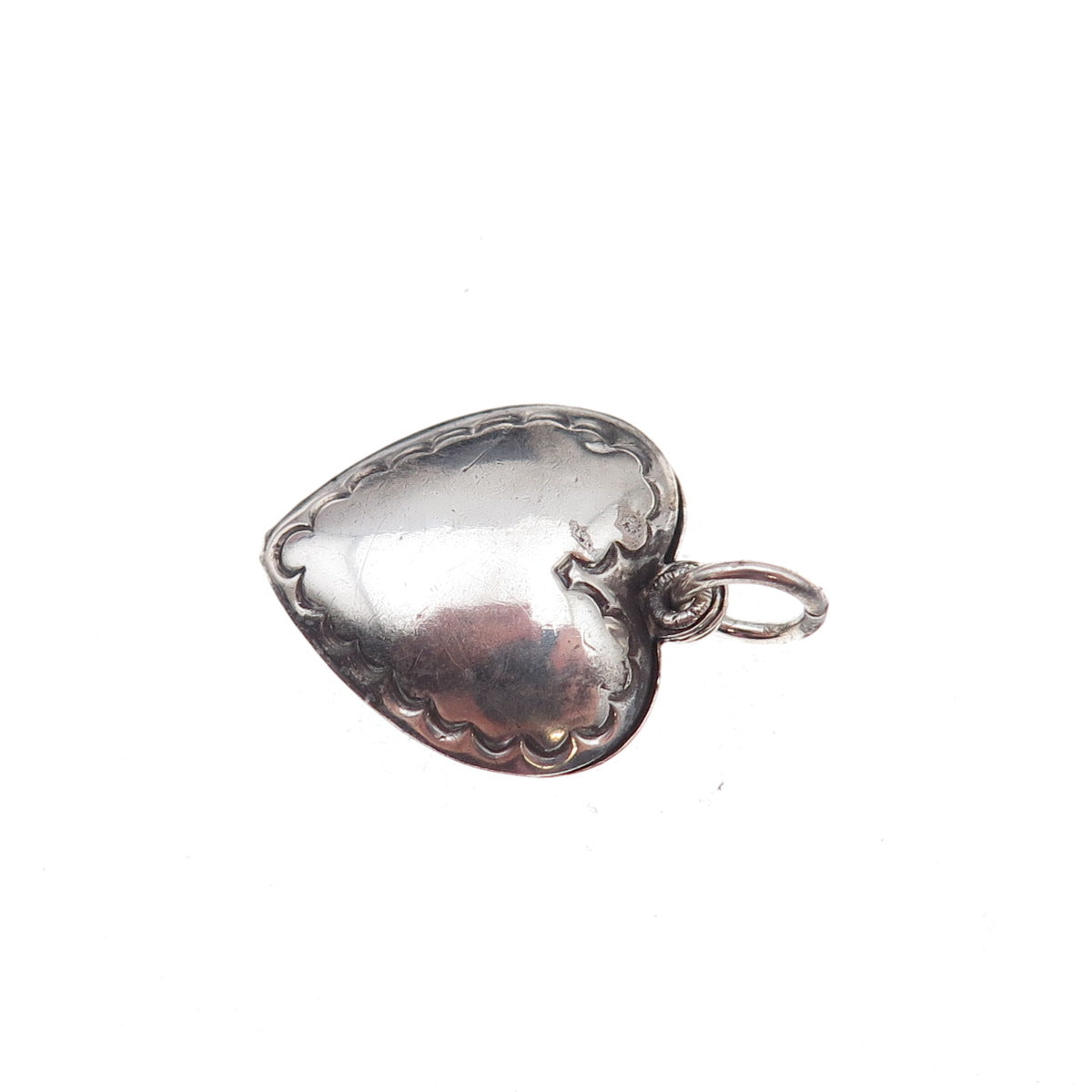 925 Sterling Silver Antique Art Deco Heart Chatelaine Oxidized Charm Pendant