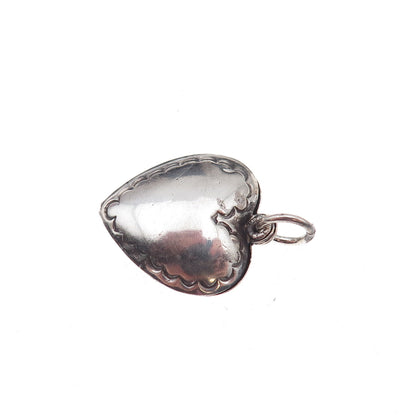 925 Sterling Silver Antique Art Deco Heart Chatelaine Oxidized Charm Pendant