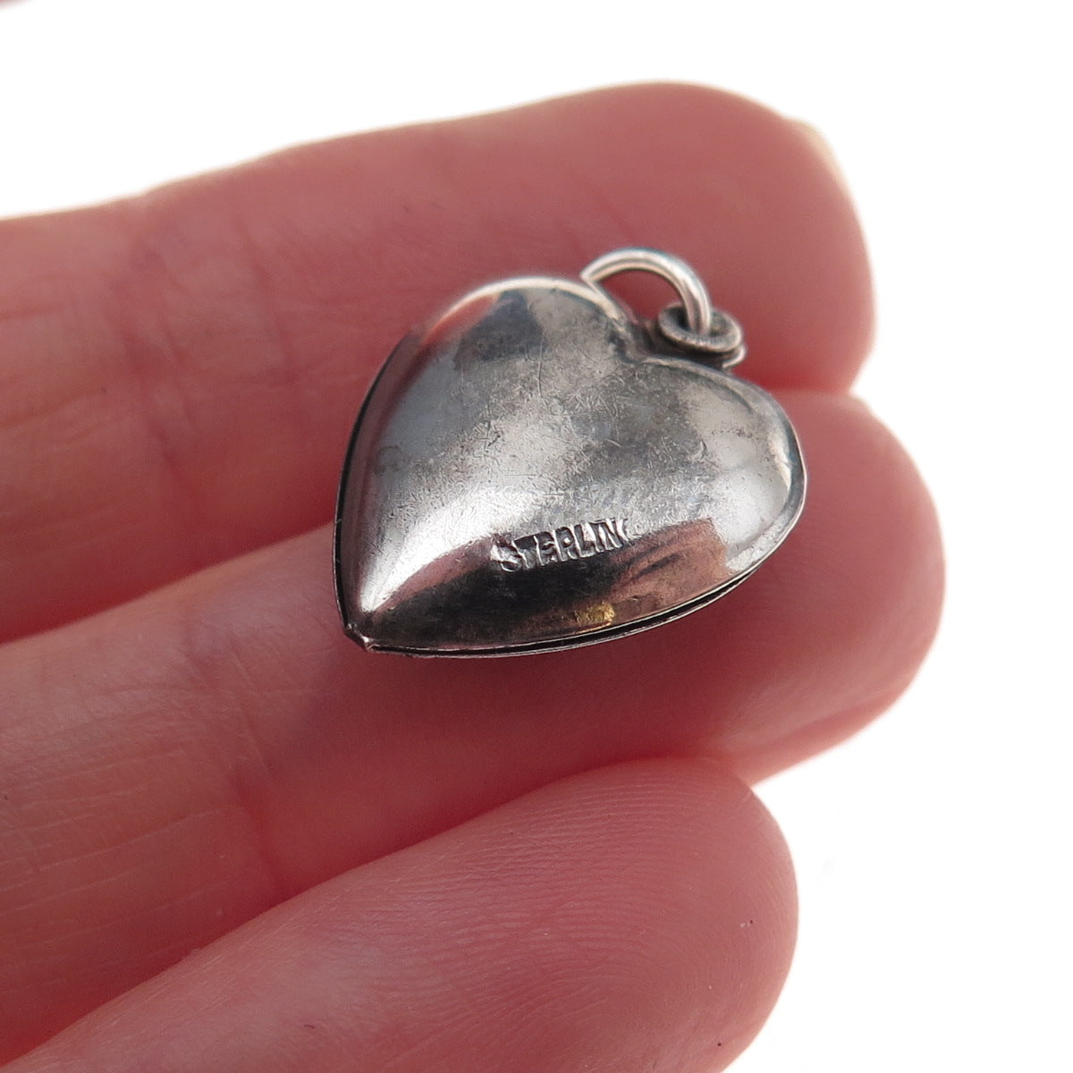 925 Sterling Silver Antique Art Deco Heart Chatelaine Oxidized Charm Pendant