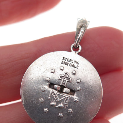 Ann Gale Sterling Silver Antique Art Deco Real MOP & Marcasite St. Mary Pendant