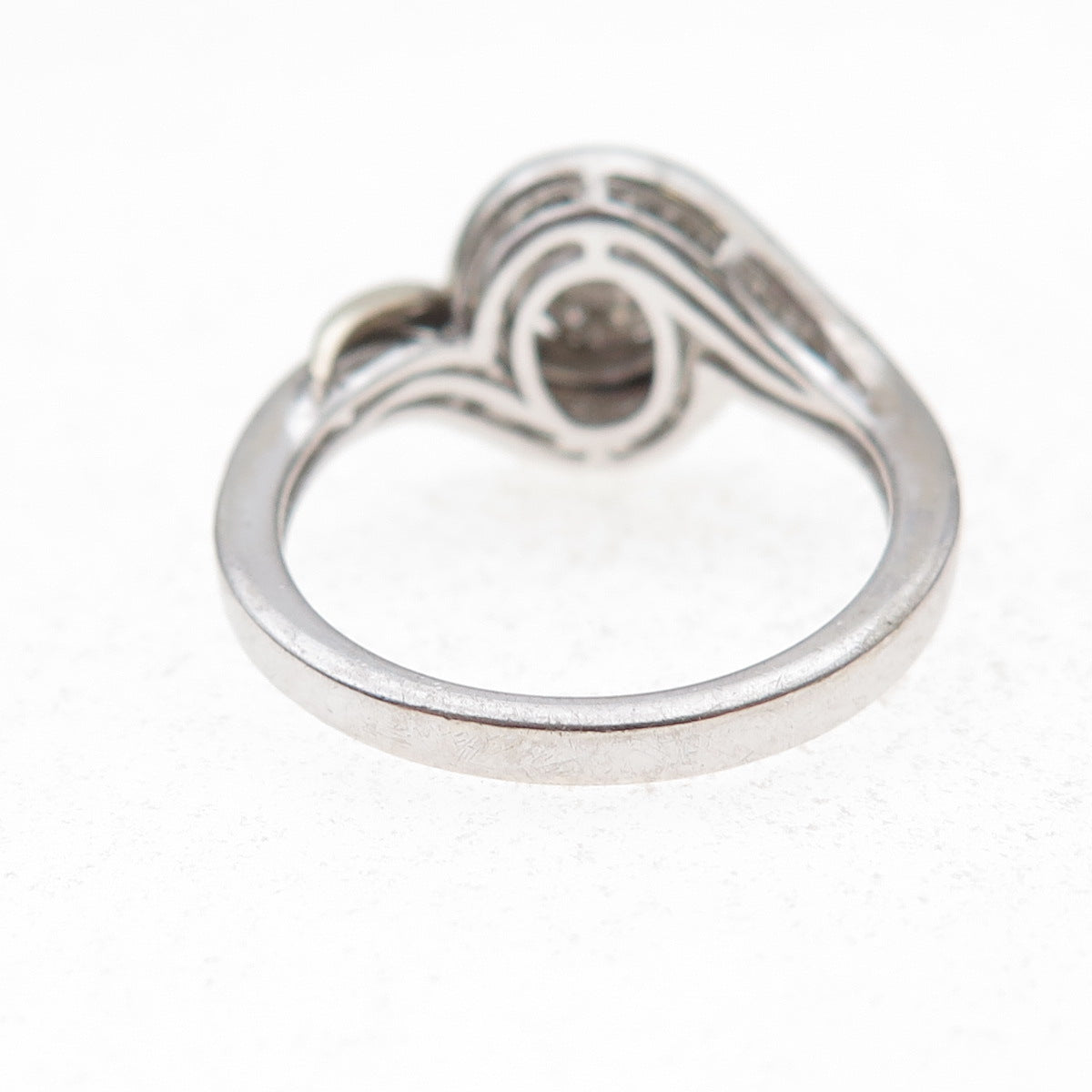 925 Sterling Silver 14K Gold Real Diamond Bypass Ring Size 7.25