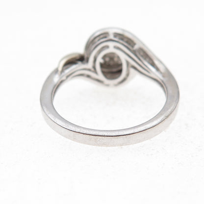 925 Sterling Silver 14K Gold Real Diamond Bypass Ring Size 7.25