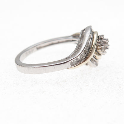 925 Sterling Silver 14K Gold Real Diamond Bypass Ring Size 7.25