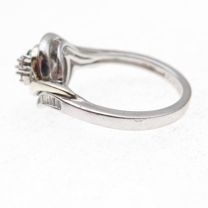 925 Sterling Silver 14K Gold Real Diamond Bypass Ring Size 7.25
