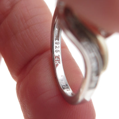 925 Sterling Silver 14K Gold Real Diamond Bypass Ring Size 7.25