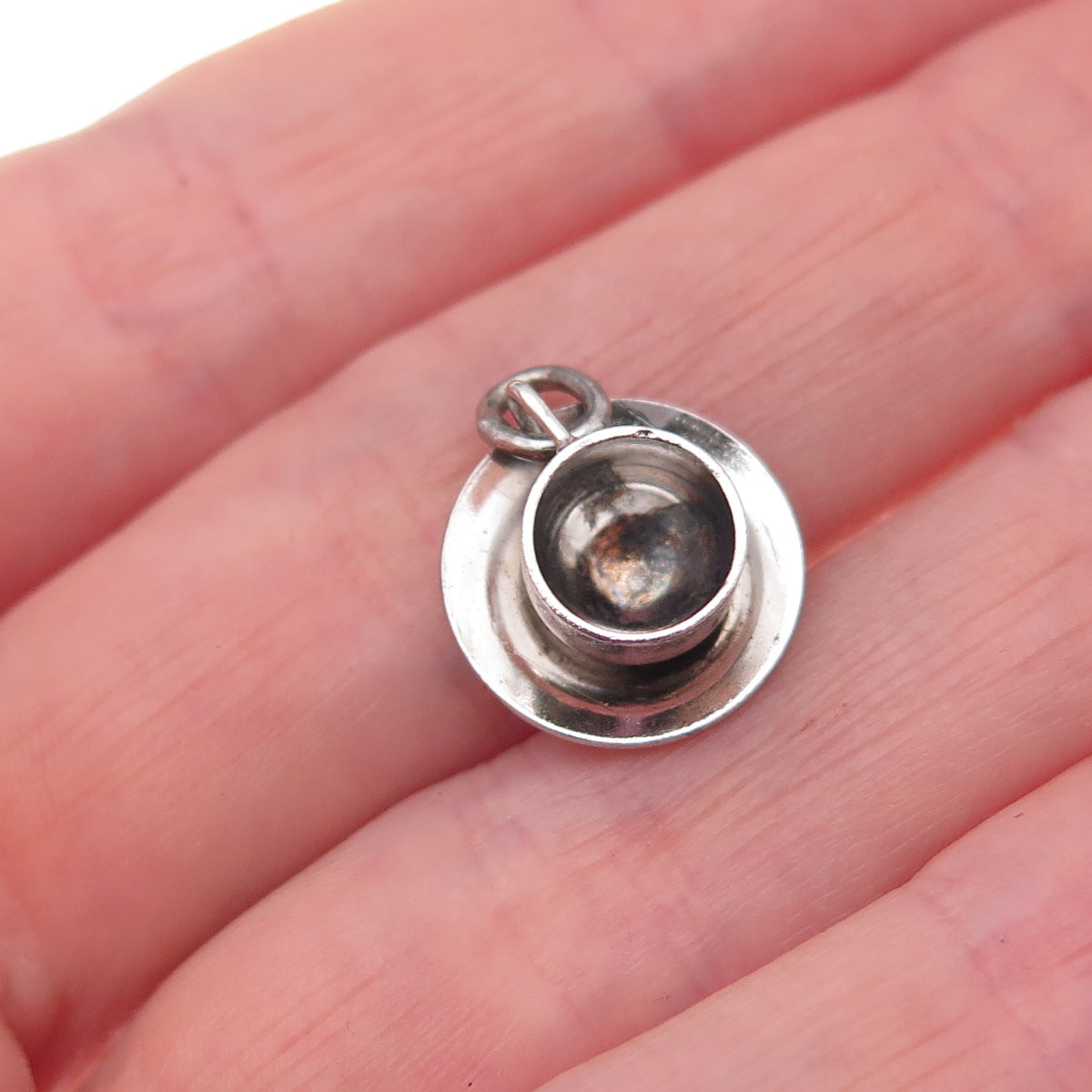 Wells 925 Sterling Silver Antique Art Deco Tea Set Oxidized 3D Charm Pendant