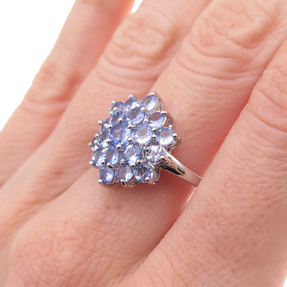 925 Sterling Silver Real Round-Cut Tanzanite Floral Ring Size 8