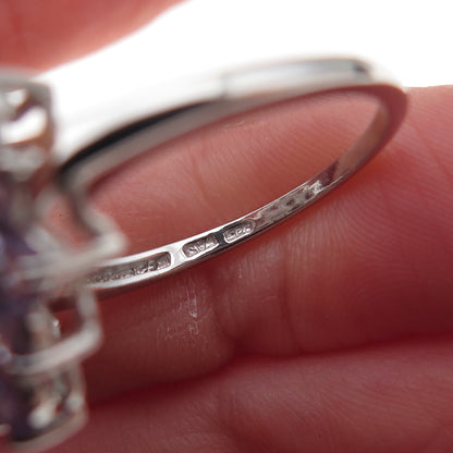 925 Sterling Silver Real Round-Cut Tanzanite Floral Ring Size 8