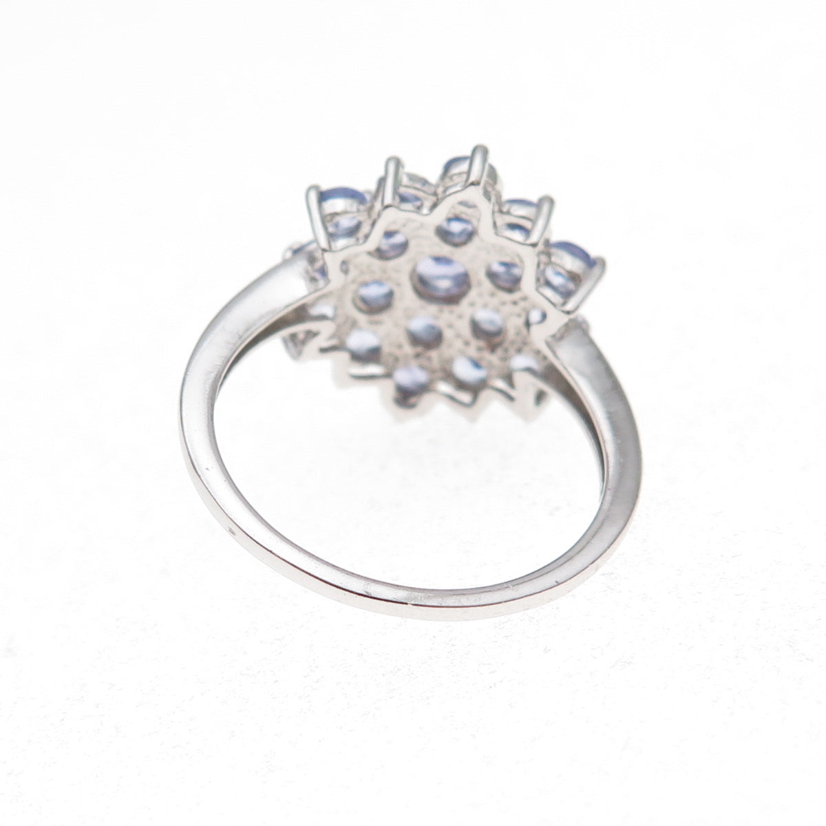 925 Sterling Silver Real Round-Cut Tanzanite Floral Ring Size 8