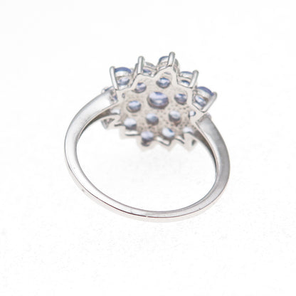 925 Sterling Silver Real Round-Cut Tanzanite Floral Ring Size 8