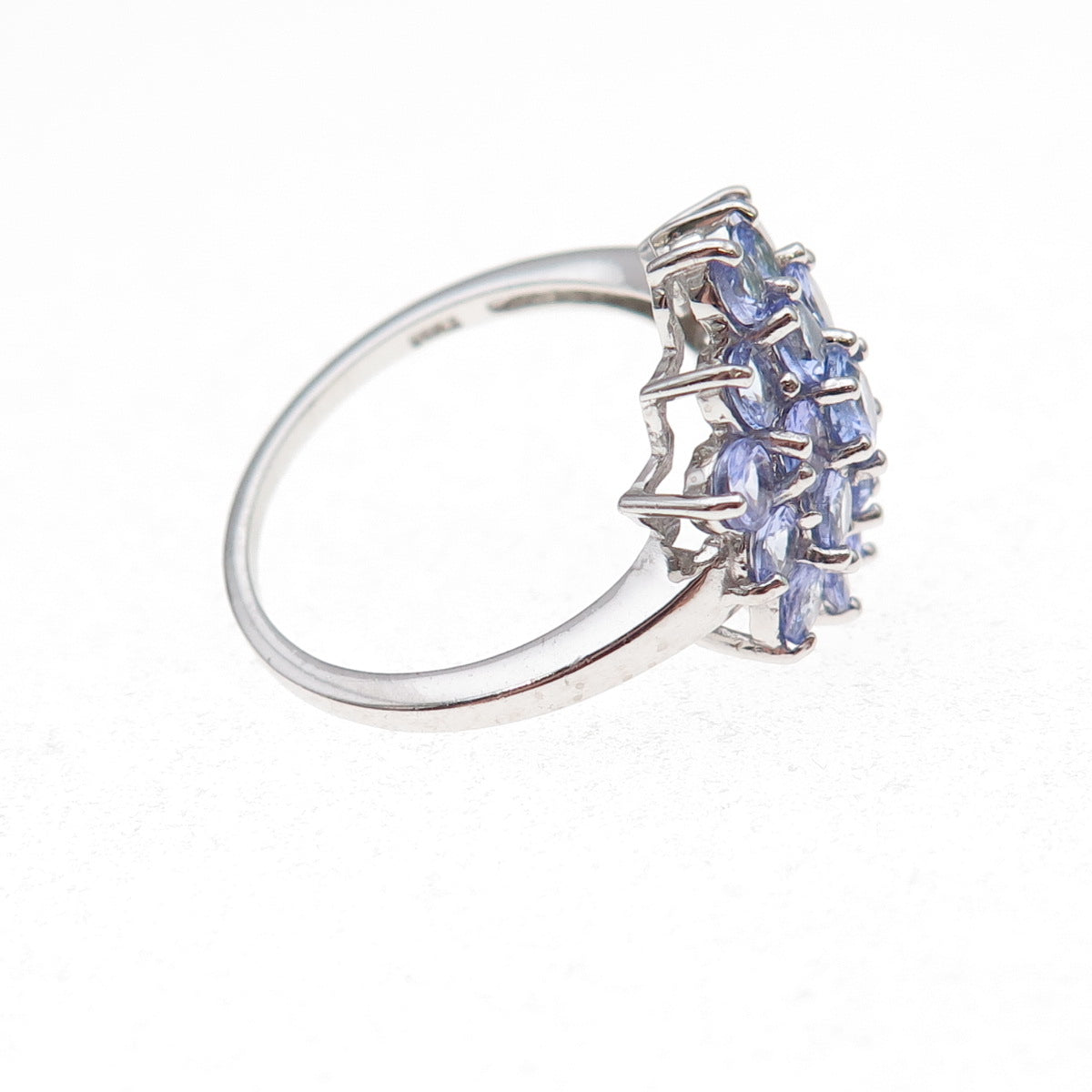 925 Sterling Silver Real Round-Cut Tanzanite Floral Ring Size 8