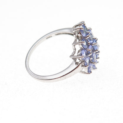925 Sterling Silver Real Round-Cut Tanzanite Floral Ring Size 8