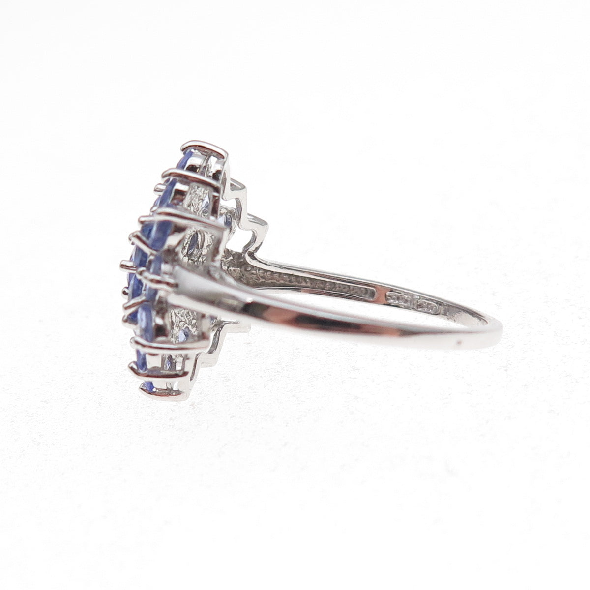 925 Sterling Silver Real Round-Cut Tanzanite Floral Ring Size 8