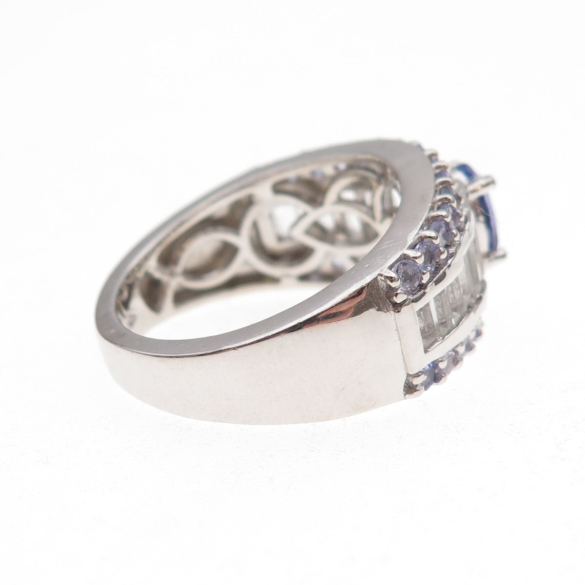 Chuck Clemency 925 Sterling Silver Real Tanzanite & White Topaz Ring Size 8.25