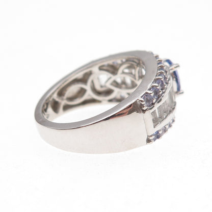 Chuck Clemency 925 Sterling Silver Real Tanzanite & White Topaz Ring Size 8.25