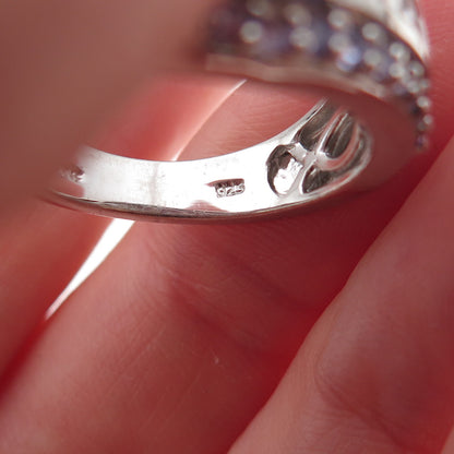 Chuck Clemency 925 Sterling Silver Real Tanzanite & White Topaz Ring Size 8.25
