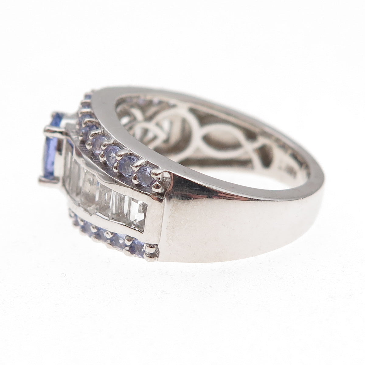 Chuck Clemency 925 Sterling Silver Real Tanzanite & White Topaz Ring Size 8.25