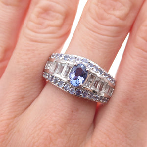 Chuck Clemency 925 Sterling Silver Real Tanzanite & White Topaz Ring Size 8.25