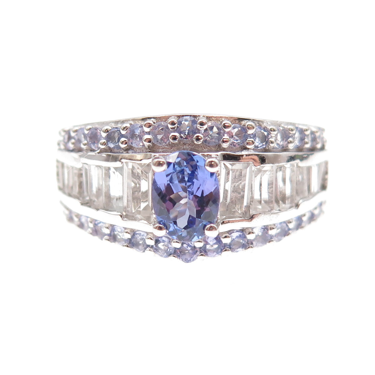 Chuck Clemency 925 Sterling Silver Real Tanzanite & White Topaz Ring Size 8.25