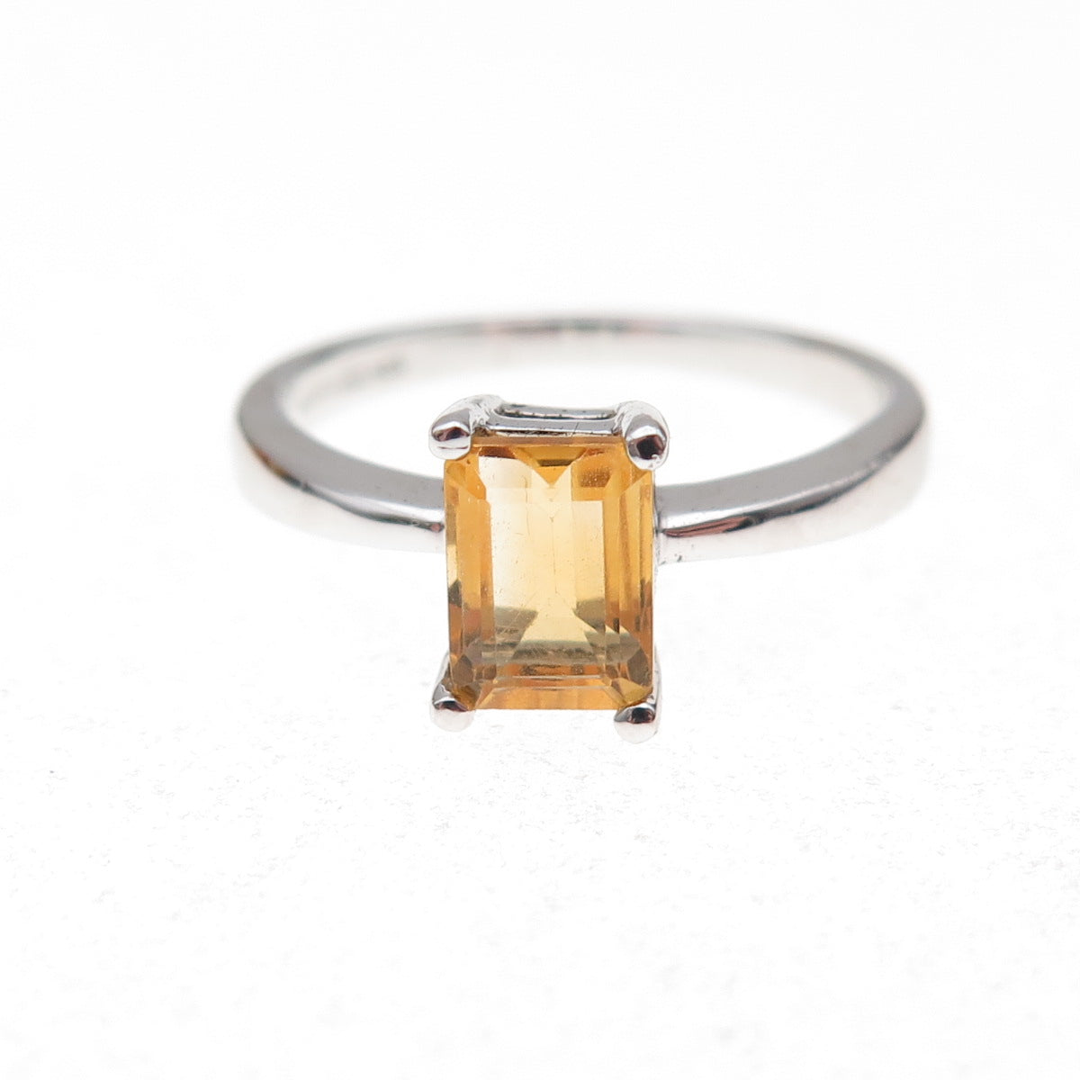 925 Sterling Silver Mexico Real Emerald-Cut Citrine Ring Size 7