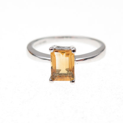 925 Sterling Silver Mexico Real Emerald-Cut Citrine Ring Size 7