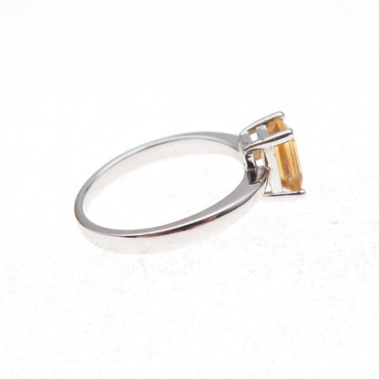 925 Sterling Silver Mexico Real Emerald-Cut Citrine Ring Size 7