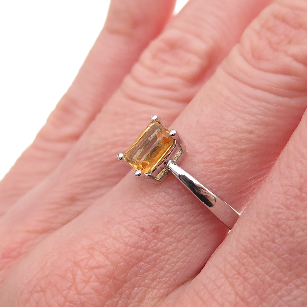 925 Sterling Silver Mexico Real Emerald-Cut Citrine Ring Size 7