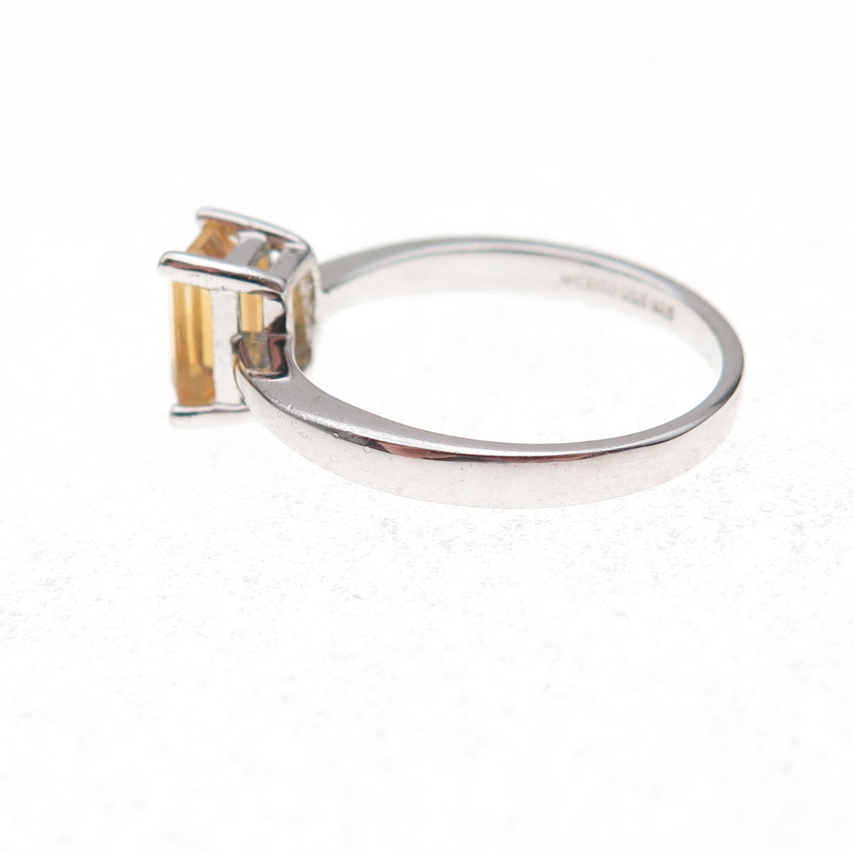 925 Sterling Silver Mexico Real Emerald-Cut Citrine Ring Size 7