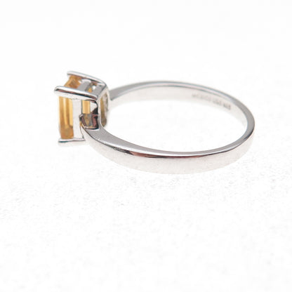 925 Sterling Silver Mexico Real Emerald-Cut Citrine Ring Size 7