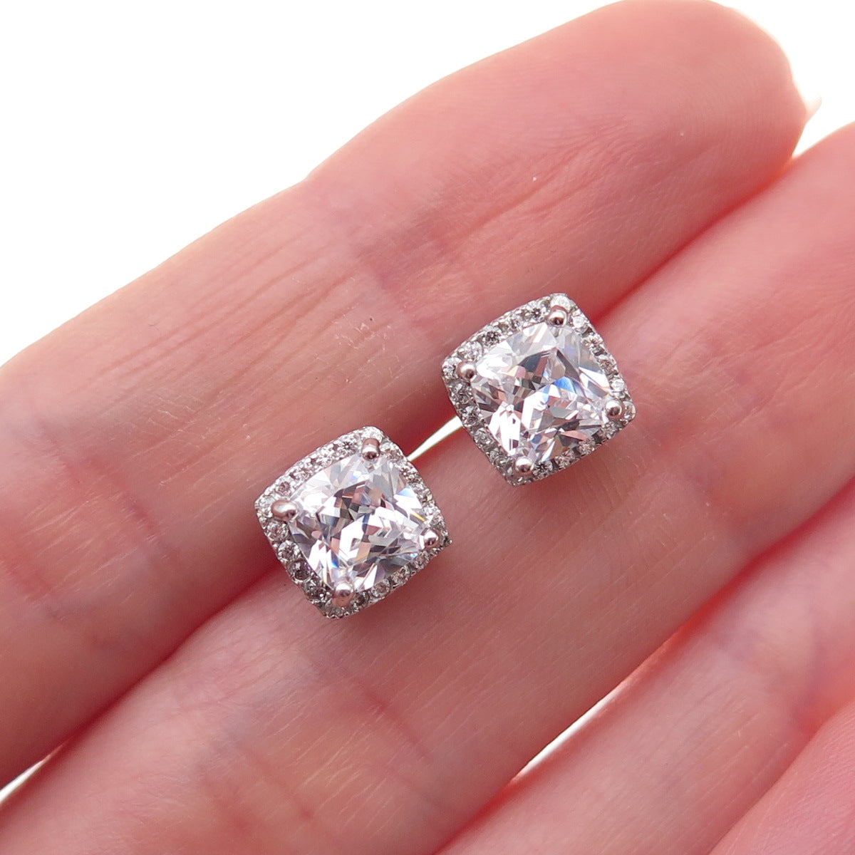 Dee Berkle 925 Sterling Silver C Z Stud Earrings