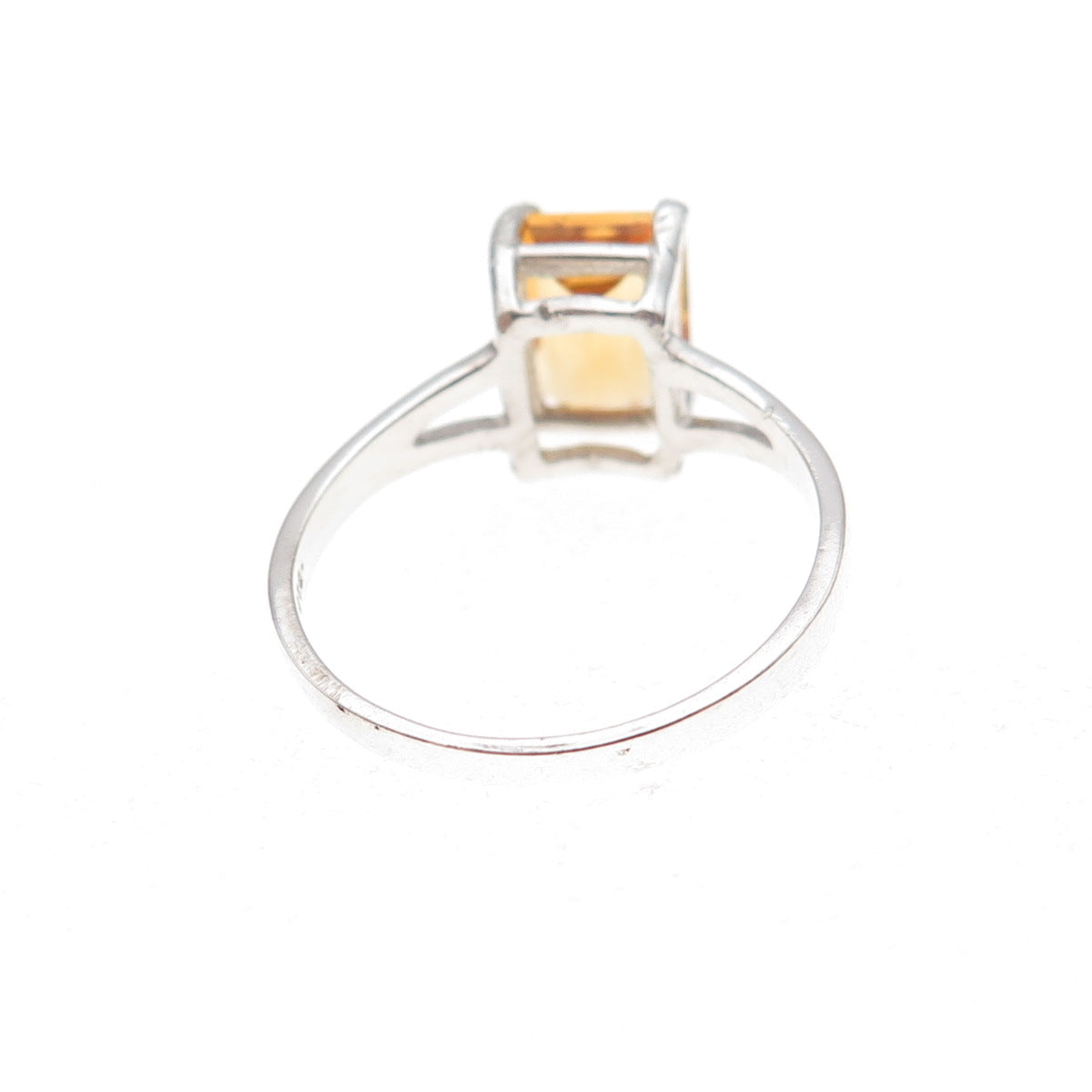 925 Sterling Silver Real Emerald-Cut Citrine Ring Size 6