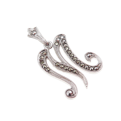 925 Sterling Antique Art Deco Real Marcasite Letter M Pendant (missing stone)