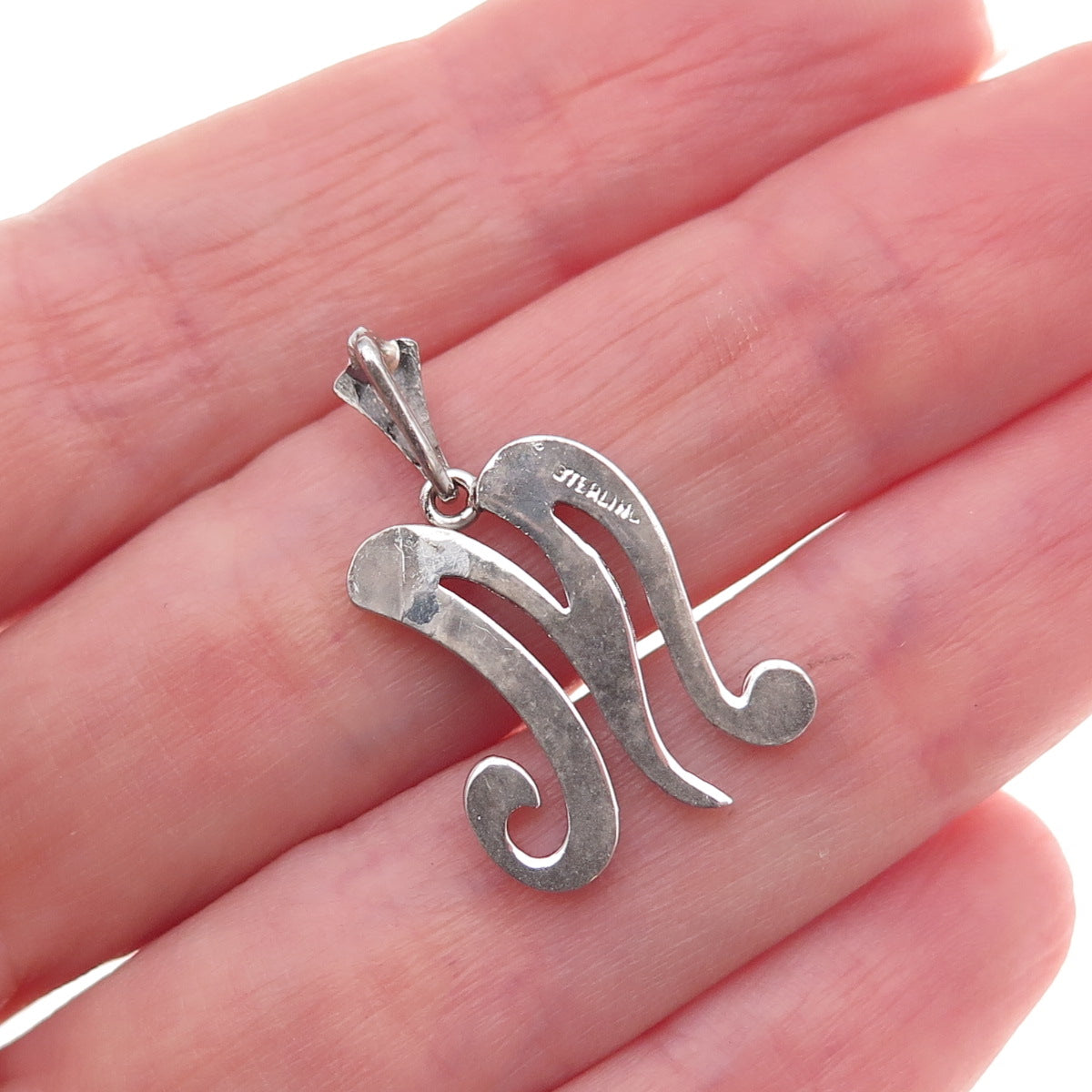 925 Sterling Antique Art Deco Real Marcasite Letter M Pendant (missing stone)
