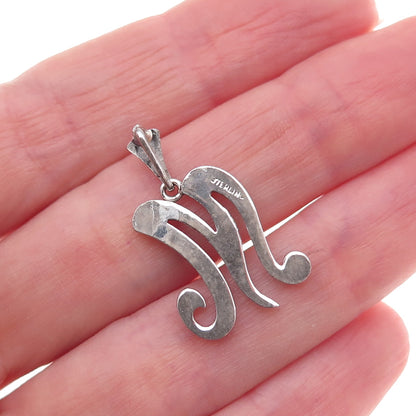 925 Sterling Antique Art Deco Real Marcasite Letter M Pendant (missing stone)