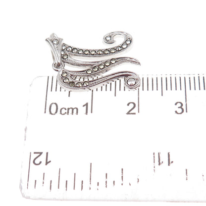 925 Sterling Antique Art Deco Real Marcasite Letter M Pendant (missing stone)