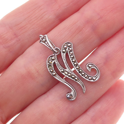 925 Sterling Antique Art Deco Real Marcasite Letter M Pendant (missing stone)