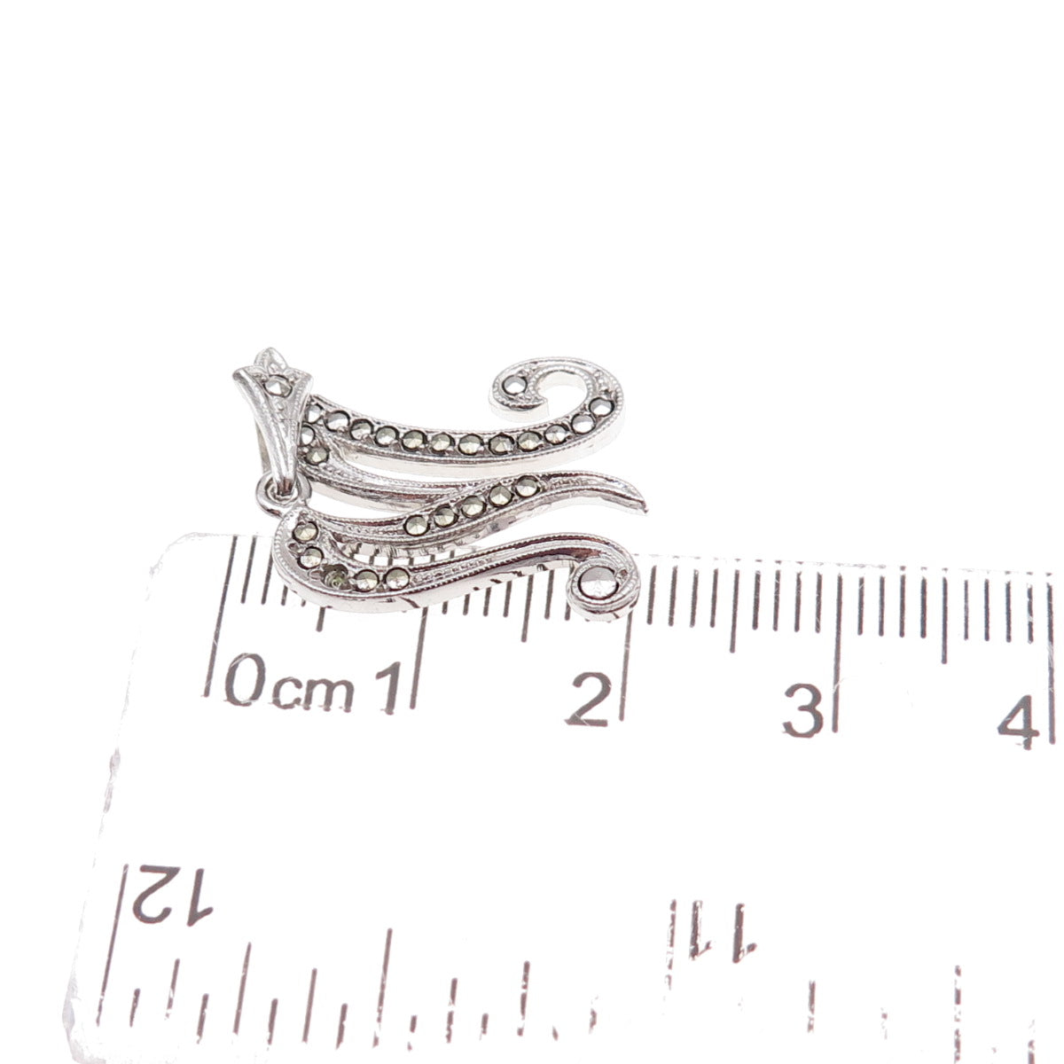 925 Sterling Antique Art Deco Real Marcasite Letter M Pendant (missing stone)