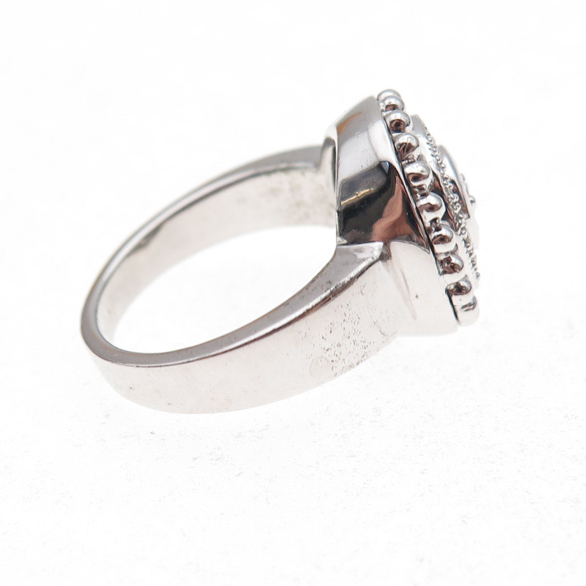 925 Sterling Silver Mexico Real Diamond Spinning Beaded Ring Size 7